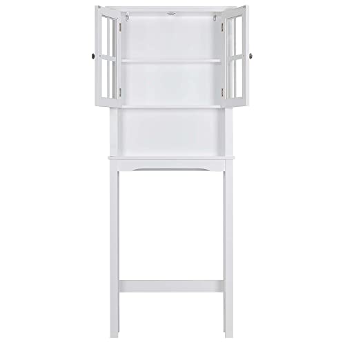 Spirich Bathroom Storage Cabinet Over Toilet, Over Toilet Storage Shelf Cabinet with Windowpane Glass Doors, Free Standing Space Saver Cabinet, White