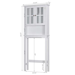 Spirich Bathroom Storage Cabinet Over Toilet, Over Toilet Storage Shelf Cabinet with Windowpane Glass Doors, Free Standing Space Saver Cabinet, White