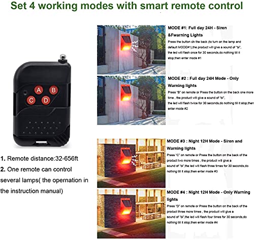 Waytronic Solar Strobe Alarm Light with Motion Detector with Remote Control IP65 Waterproof 129db Sound Security Alarm Light 24 Hours + Night Mode for Yard, Home, Farm, Villa, Barn