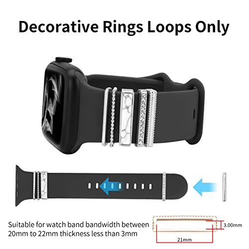 Orehymbe Decorative Ring Loops Compatible with Apple Watch Bands Charms 38mm 40mm 41mm 42mm 44mm 45mm Marbling Turquoise Sparkles Metal Watchband Accessories for iWatch Series 7 6 5 4 3 2 1(No Band)