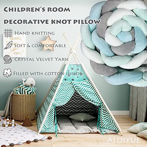 Aloiyue Premium Cushion Soft Knot Decorative Pillow Decor for Bedroom,Playroom (157.5inch，Grey+White+Green+Blue)