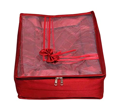 atorakushon Fabric Satin Saree and Blouse Covers Garments Clothes Storage Bag Wardrobe Organizers With Double Zip Lock & Transparent Window Set of 5 Maroon
