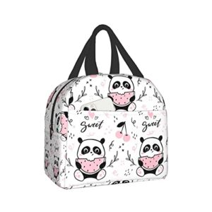 senheol cute panda eating watermelon print lunch box, kawaii small insulation lunch bag, reusable food bag lunch containers bags for women men