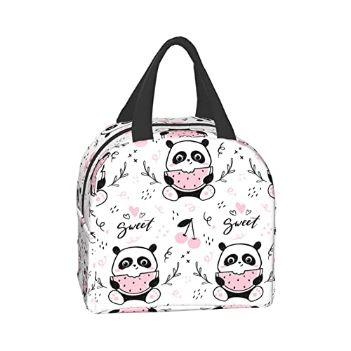 Senheol Cute Panda Eating Watermelon Print Lunch Box, Kawaii Small Insulation Lunch Bag, Reusable Food Bag Lunch Containers Bags for Women Men