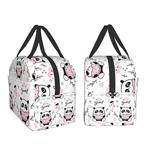 Senheol Cute Panda Eating Watermelon Print Lunch Box, Kawaii Small Insulation Lunch Bag, Reusable Food Bag Lunch Containers Bags for Women Men