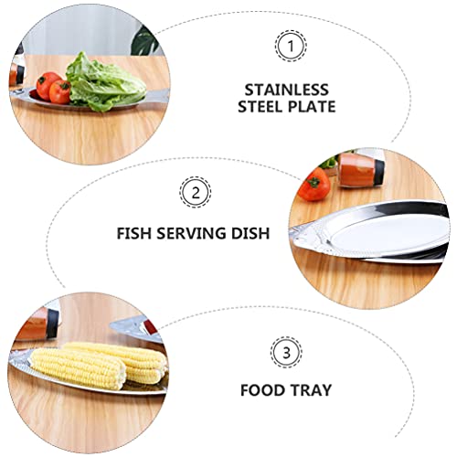 1Pcs sushi plate Stainless Steel Fish Shaped Plate, Metal Oval Fish Serving Platter, Unique Design Serving Tray for Fish, Sushi, Fruit or Cheese, japanese plate 39cm food tray