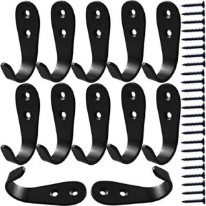 msbong 12 pcs black coat hooks for wall, outdoor hooks for hanging coats no rust hooks wall mounted with screws for key, towel, bags, cup, hat indoor and outdoor