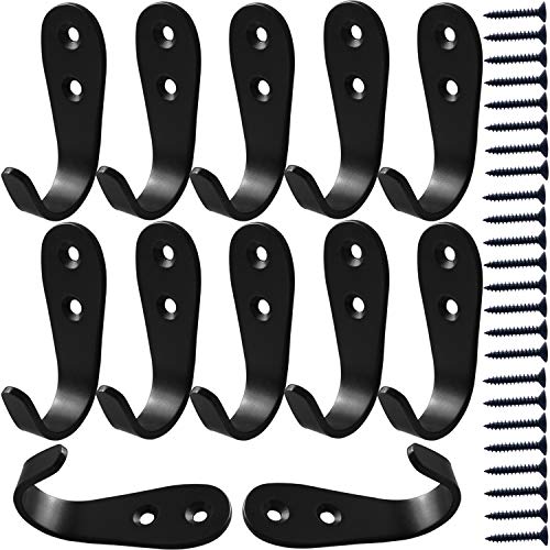 MsBong 12 Pcs Black Coat Hooks for Wall, Outdoor Hooks for Hanging Coats No Rust Hooks Wall Mounted with Screws for Key, Towel, Bags, Cup, Hat Indoor and Outdoor