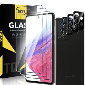 tqlgy 3 pack screen protector for samsung galaxy a53 5g with 3 pack camera lens protector, tempered glass film, 9h hardness - hd - bubble free - anti-scratch - easy installation