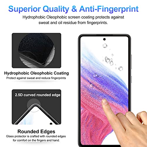 TQLGY 3 Pack Screen Protector for Samsung Galaxy A53 5G with 3 Pack Camera Lens Protector, Tempered Glass Film, 9H Hardness - HD - Bubble Free - Anti-Scratch - Easy Installation