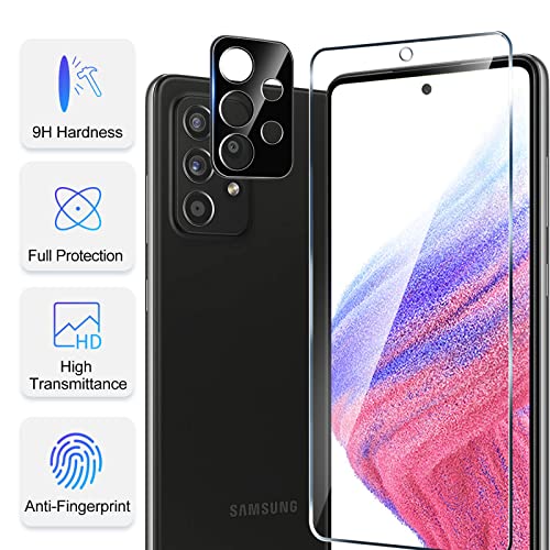 TQLGY 3 Pack Screen Protector for Samsung Galaxy A53 5G with 3 Pack Camera Lens Protector, Tempered Glass Film, 9H Hardness - HD - Bubble Free - Anti-Scratch - Easy Installation