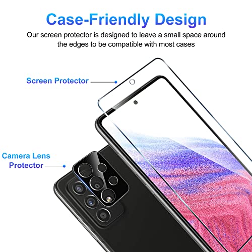 TQLGY 3 Pack Screen Protector for Samsung Galaxy A53 5G with 3 Pack Camera Lens Protector, Tempered Glass Film, 9H Hardness - HD - Bubble Free - Anti-Scratch - Easy Installation