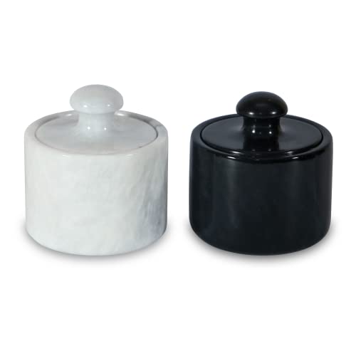 Salt Cellar Set Black & White Marble Keep Spices Fresh, 2 Piece Set Seasoning Holder for Spices Herbs Salt and sugar cellar Best for Kitchen Usage Decor & Housewarming Gifts.