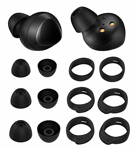 6 Pairs Ear Hooks Ear Tips Kit Set Galaxy Buds Galaxy Buds Plus, S/M/L Anti-Slip Fit in Case Replacement Silicone Rubber Wingtip Gel Eartips Compatible with Samsung Galaxy Buds+ - 3+3 Black