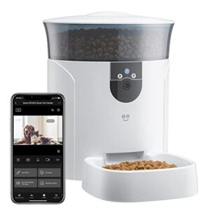 geeni 7l automatic cat feeders with smart home pet camera, timer & voice, automatic dog feeder for alexa & google