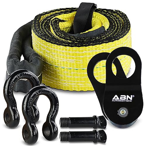 ABN Offroad Recovery Kit - 8ft Tow Strap with Winch Accessories 20,000lbs Snatch Block and 2pk D Ring Shackles