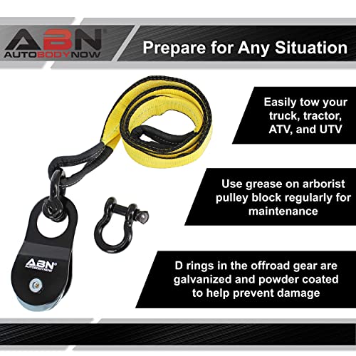 ABN Offroad Recovery Kit - 8ft Tow Strap with Winch Accessories 20,000lbs Snatch Block and 2pk D Ring Shackles