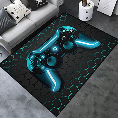 Large Video Gaming Carpets, Gamepad Controller Home Decor 3D Printed Gamer Area Rugs for Boys Kids Playroom Bedroom, Anti-Slip Crystal Velvet Sofa Floor Mats for Living Room