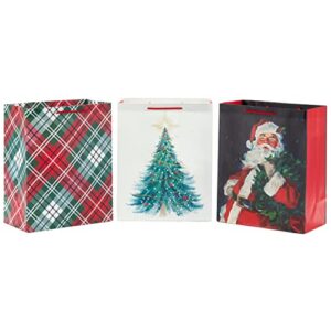 hallmark 13" large christmas gift bag set (3 bags: traditional santa, red and green plaid, christmas tree) for friends, family, teachers, coworkers