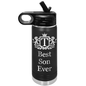 personalized kids water bottle 20oz with flip-top lid and straw, stainless steel insulated flask kids thermos with engraved name - birthday, kids, men, women custom gift (black)