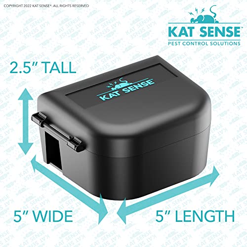 Kat Sense Mouse Bait Station, Rodent Box to Secure Mice Poison, Mouse Traps Outdoor, Tamper Proof Mousetraps No See Kill, New Better Design Opens Easily with Key & Entices Mice to Enter, Set of 4