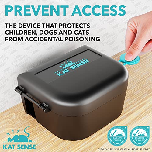 Kat Sense Mouse Bait Station, Rodent Box to Secure Mice Poison, Mouse Traps Outdoor, Tamper Proof Mousetraps No See Kill, New Better Design Opens Easily with Key & Entices Mice to Enter, Set of 4