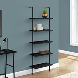 Monarch Specialties I 3683 Bookshelf, Bookcase, Etagere, Ladder, 5 Tier, 72" H, Office, Bedroom, Metal, Laminate, Black, Contemporary, Modern
