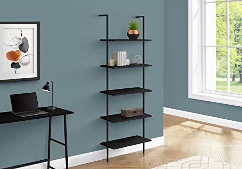 Monarch Specialties I 3683 Bookshelf, Bookcase, Etagere, Ladder, 5 Tier, 72" H, Office, Bedroom, Metal, Laminate, Black, Contemporary, Modern