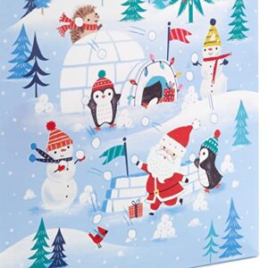 Hallmark 15" Extra Large Christmas Gift Bags (2 Bags: Pink and Blue, Penguins, Hedgehogs, Santa, Snowmen, Dog, Bunny Rabbits) for Kids, Grandchildren, Baby Showers