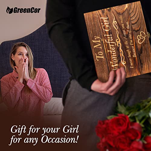 GreenCor Anniversary for Her | Girlfriend | Wife - Engraved 'To My Wonderful Girl' Wine Tumbler Set - Birthday Gifts for Her | Wedding Anniversary | Valentines day Romantic Set