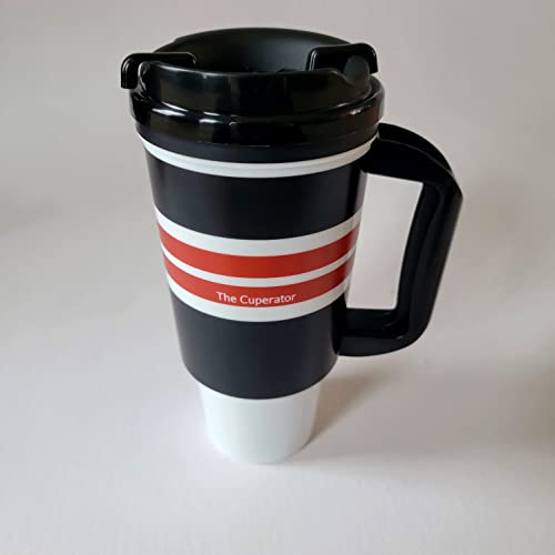 Travel Mug - Insulated Reusable Drink Cup (24 oz), Black, Red, & White