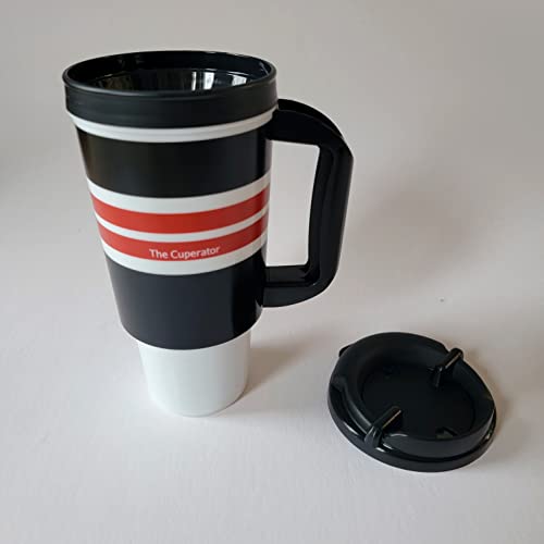 Travel Mug - Insulated Reusable Drink Cup (24 oz), Black, Red, & White