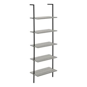 monarch specialties i 3681 bookshelf, bookcase, etagere, ladder, 5 tier, 72" h, office, bedroom, metal, laminate, grey, black, contemporary, modern