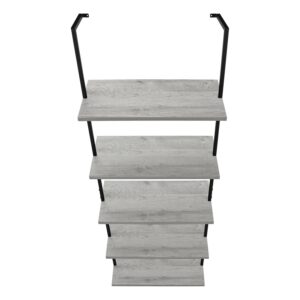 Monarch Specialties I 3681 Bookshelf, Bookcase, Etagere, Ladder, 5 Tier, 72" H, Office, Bedroom, Metal, Laminate, Grey, Black, Contemporary, Modern