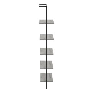 Monarch Specialties I 3681 Bookshelf, Bookcase, Etagere, Ladder, 5 Tier, 72" H, Office, Bedroom, Metal, Laminate, Grey, Black, Contemporary, Modern