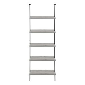 Monarch Specialties I 3681 Bookshelf, Bookcase, Etagere, Ladder, 5 Tier, 72" H, Office, Bedroom, Metal, Laminate, Grey, Black, Contemporary, Modern