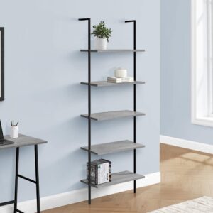 Monarch Specialties I 3681 Bookshelf, Bookcase, Etagere, Ladder, 5 Tier, 72" H, Office, Bedroom, Metal, Laminate, Grey, Black, Contemporary, Modern