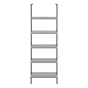 Monarch Specialties I 3681 Bookshelf, Bookcase, Etagere, Ladder, 5 Tier, 72" H, Office, Bedroom, Metal, Laminate, Grey, Black, Contemporary, Modern