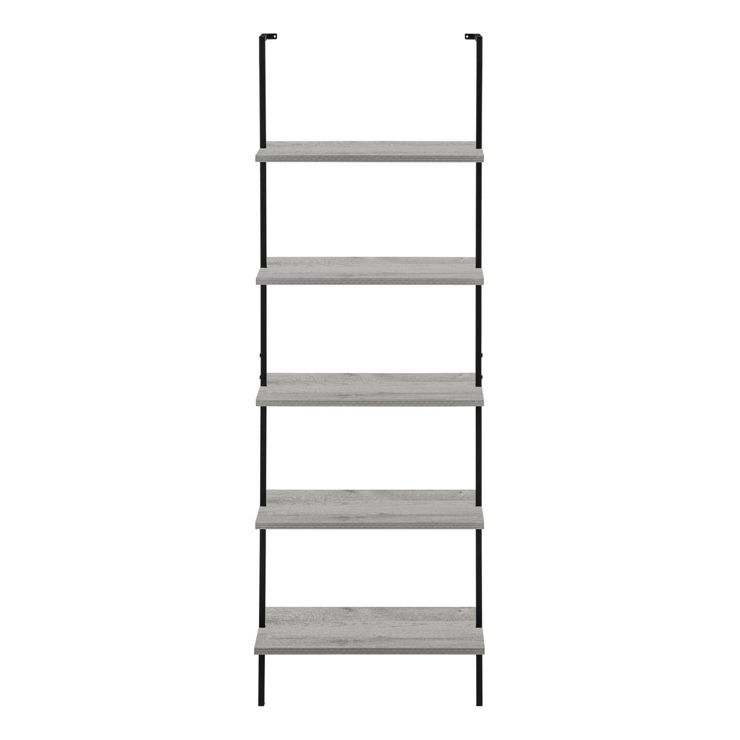 Monarch Specialties I 3681 Bookshelf, Bookcase, Etagere, Ladder, 5 Tier, 72" H, Office, Bedroom, Metal, Laminate, Grey, Black, Contemporary, Modern