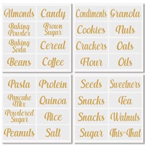 mdesign home organization labels, preprinted label stickers for kitchen pantry storage and cleaning, household organizing for jars, canisters, containers, boxes, or bins, 32 count, clear/metallic gold