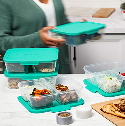 Sistema Nest It Meal Prep Food Storage Containers with Lids, 3 Compartments, 5-Pack, Teal