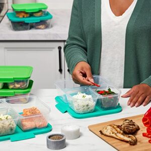 Sistema Nest It Meal Prep Food Storage Containers with Lids, 3 Compartments, 5-Pack, Teal