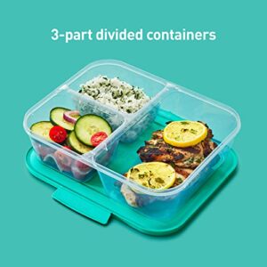 Sistema Nest It Meal Prep Food Storage Containers with Lids, 3 Compartments, 5-Pack, Teal