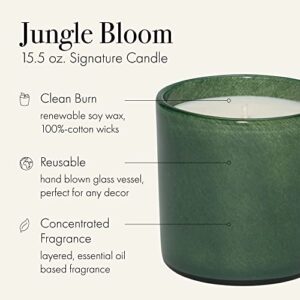 LAFCO New York Signature Candle, Jungle Bloom - 15.5 oz - 90-Hour Burn Time - Reusable, Hand Blown Glass Vessel - Made in The USA