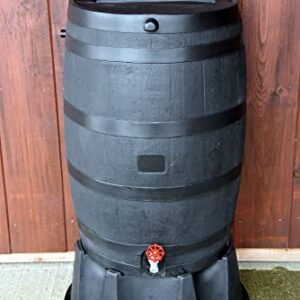 RTS Home Accents Polyethylene 50 Gallon Flat Back Eco Rain Barrel with Stand, Black Color