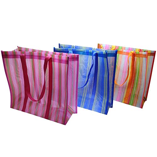 3 Large Gusseted Mexican Mercado Bags, High Thread Mesh 17 x 14 Inches Size - Tote Market Reusable Grocery Multipurpose Bag with Assorted Colors