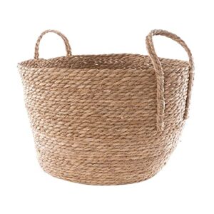 simple elements woven rattan storage basket – decorative storage basket for blankets, toys, clothes, shoes, towels with woven handles – living room home décor – 16”h x 22” dia. - brown
