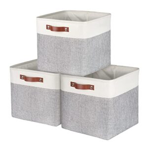 kntiwiwo cube storage bin gray cube storage bins for closet organizers and storage shelves foldable storage cubes with handles set of 3，13”x13”x13”