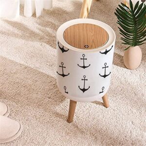 Small Trash Can with Lid Nautical Minimalistic Seamless with Anchors Round Recycle Bin Press Top Dog Proof Wastebasket for Kitchen Bathroom Bedroom Office 7L/1.8 Gallon
