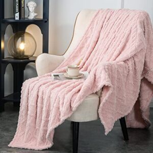 daysu sherpa fleece blanket, throw blanket for couch sofa bed, lightweight fuzzy soft cozy plush warm blankets for winter, pink jacquard, throw size(50” x 60”)